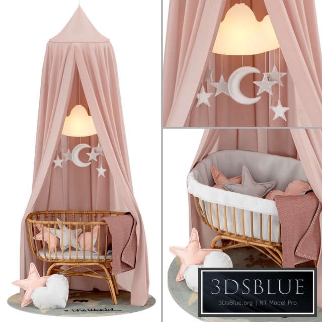 Childhome Rattan Cradle with Linen Canopy 3DS Max - thumbnail 3