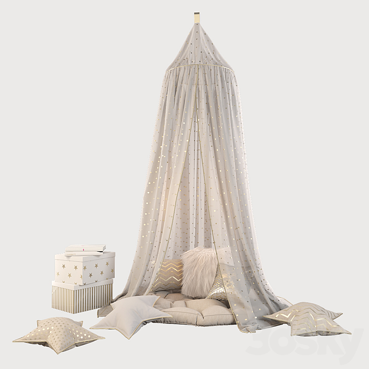 Children's canopy and decor in beige and golden tones 3DS Max - thumbnail 1