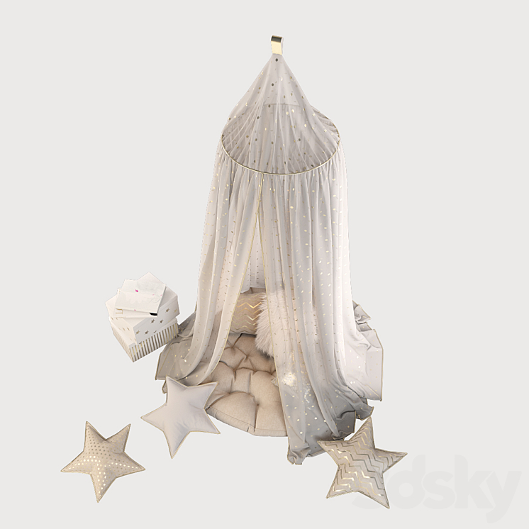 Children's canopy and decor in beige and golden tones 3DS Max - thumbnail 2