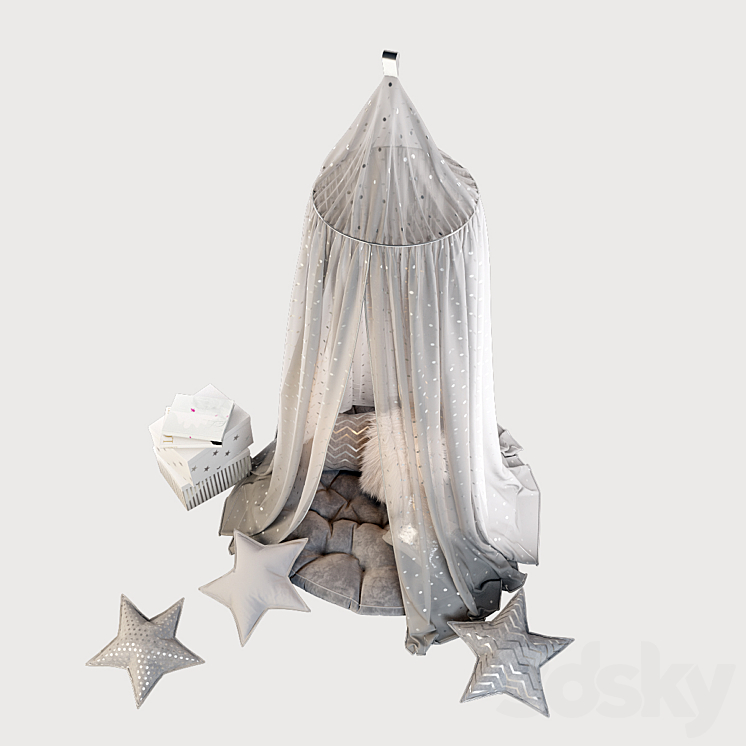 Children's canopy and decor in shades of gray 3DS Max - thumbnail 2