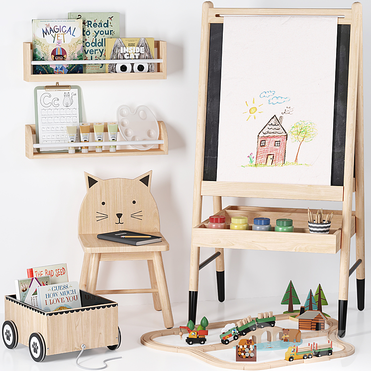 Crate and Barrel Wooden Art Easel Toy and Decor for Kids 3DS Max Model - thumbnail 1