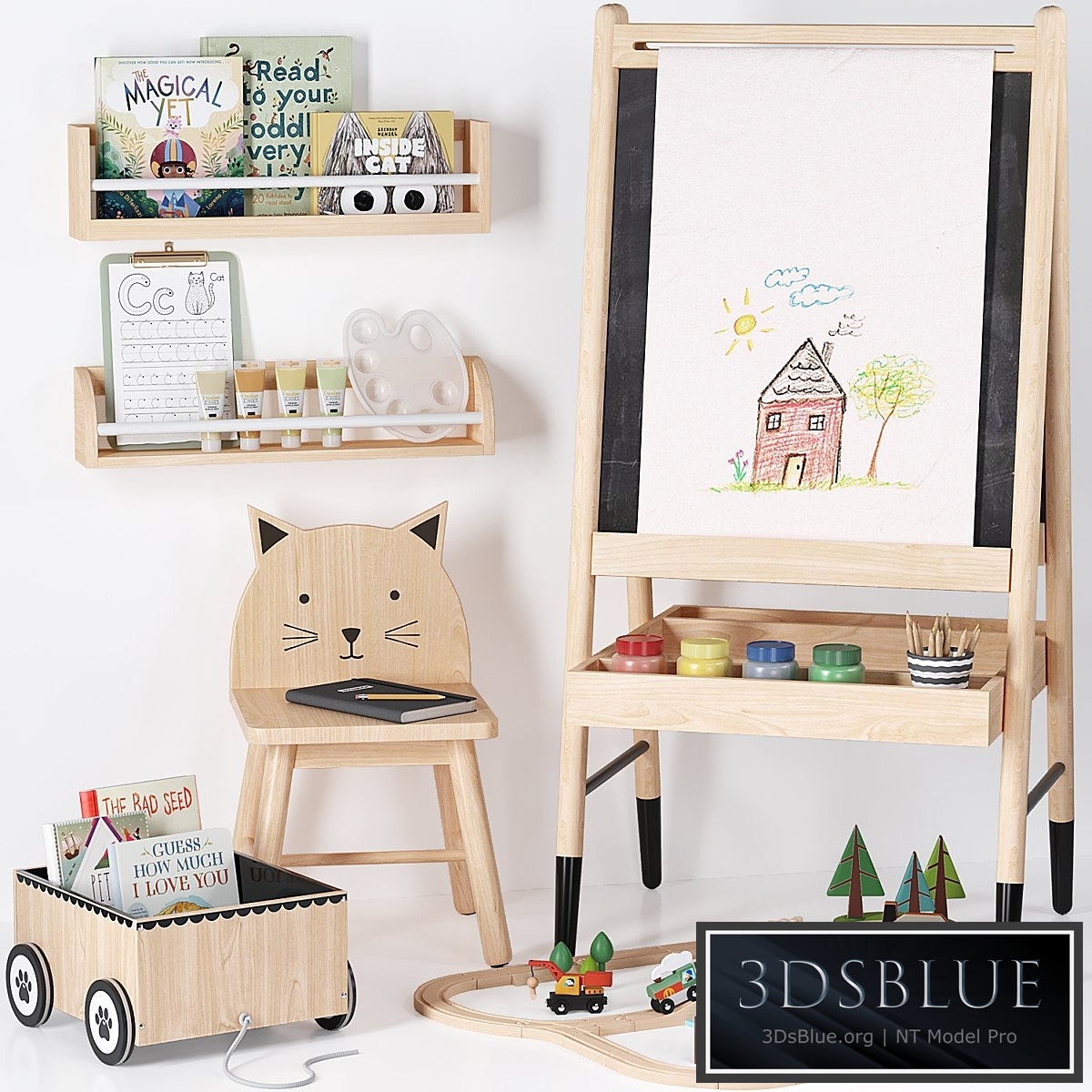 Crate and Barrel Wooden Art Easel Toy and Decor for Kids 3DS Max - thumbnail 3