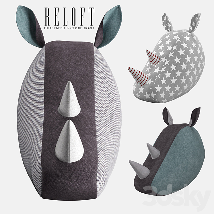 Decorative rhino head fabric SOFTHEADS 3DS Max - thumbnail 1