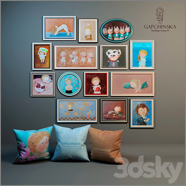 Decorative set of paintings and pillows for baby boy 3DSMax File - thumbnail 1