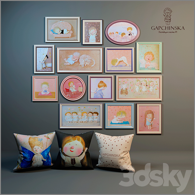 Decorative set of paintings and pillows for baby girls 3DSMax File - thumbnail 1