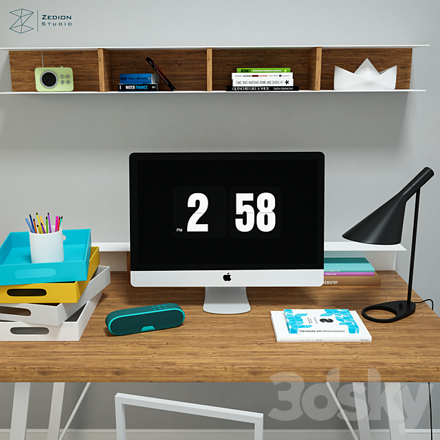 Desk set with shelves 3DSMax File - thumbnail 2