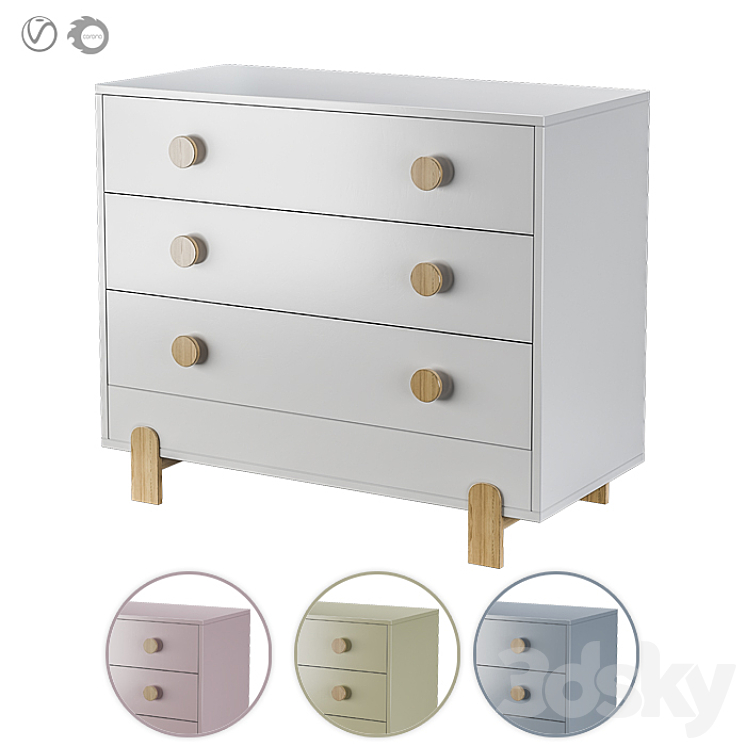 Ellipse Chest of drawers Ice-cream 3 drawers in three colors 3DS Max - thumbnail 1