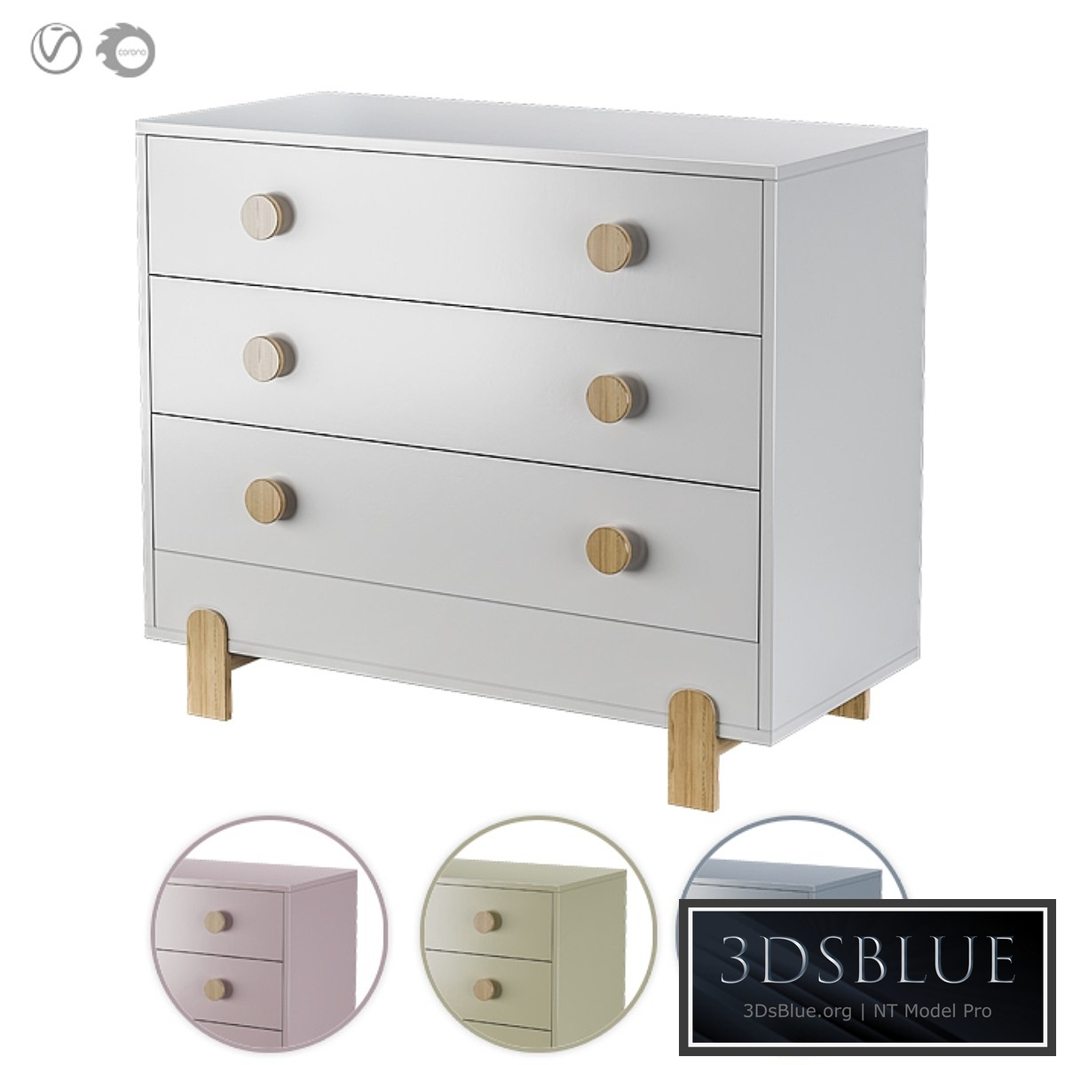 Ellipse Chest of drawers Ice-cream 3 drawers in three colors 3DS Max - thumbnail 3