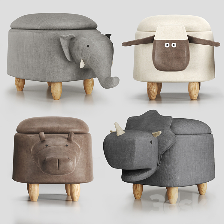 Hippo childrens storage stool 3DS Max - thumbnail 1