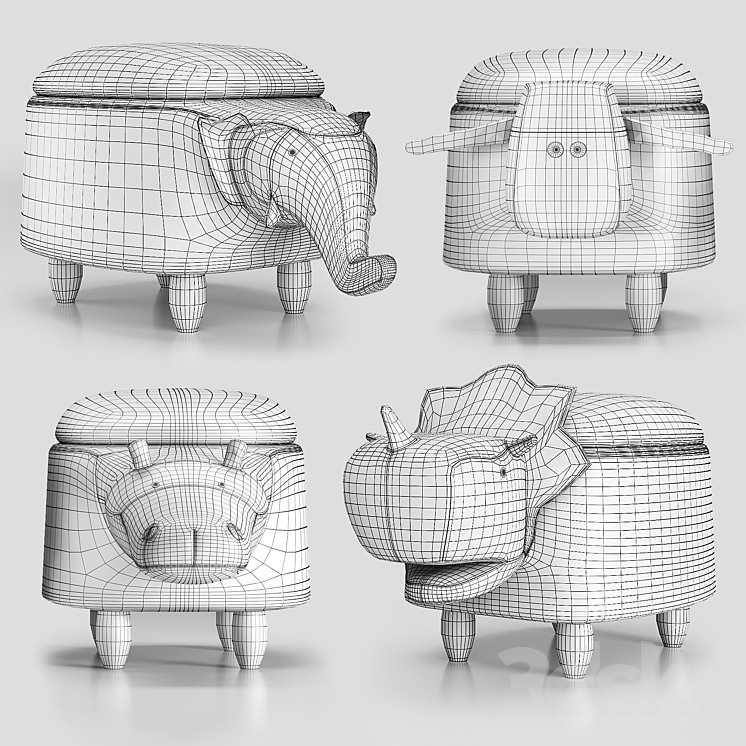 Hippo childrens storage stool 3DS Max - thumbnail 2