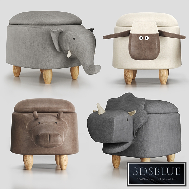 Hippo childrens storage stool 3DS Max - thumbnail 3