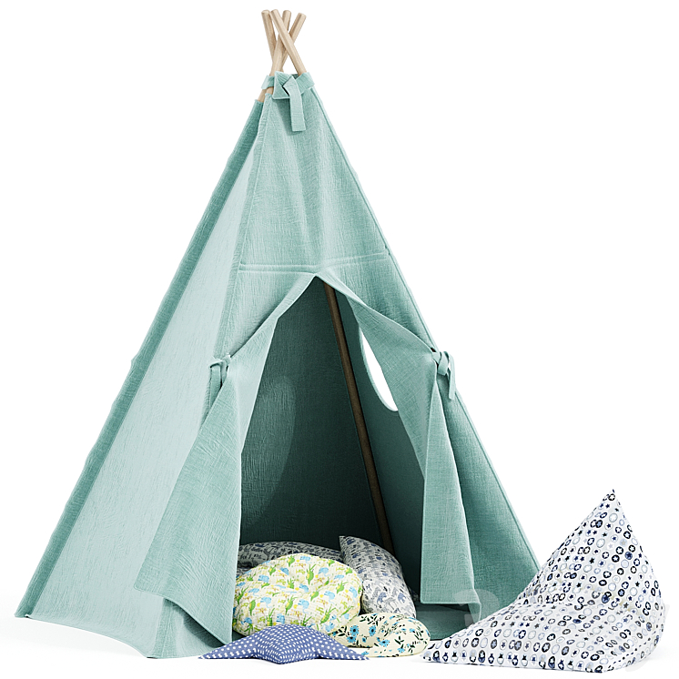 Kids Teepee Tent Set Mint 3DS Max - thumbnail 1