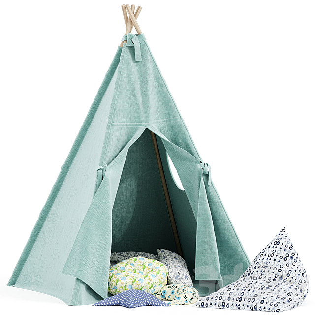 Kids Teepee Tent Set Mint 3DSMax File - thumbnail 1