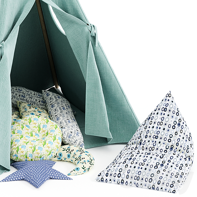 Kids Teepee Tent Set Mint 3DSMax File - thumbnail 3