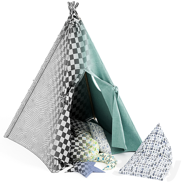 Kids Teepee Tent Set Mint 3DSMax File - thumbnail 4