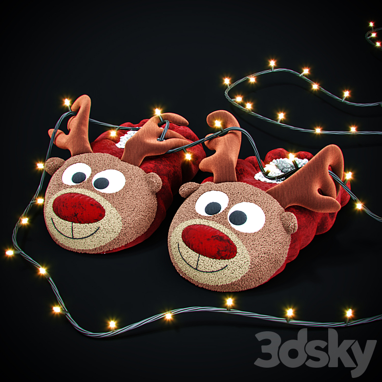 “New Year's slippers “”Deer of Santa Claus””” 3DS Max - thumbnail 1