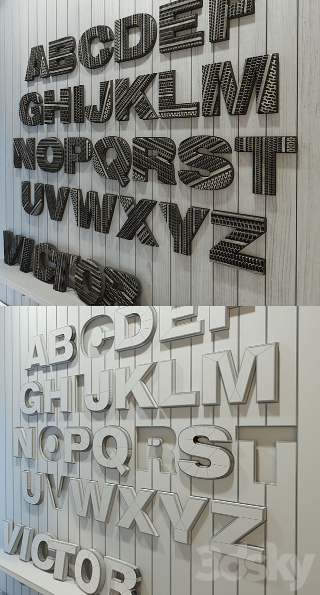 Panel to the nursery. Alphabet (English) gray 3DS Max Model - thumbnail 3