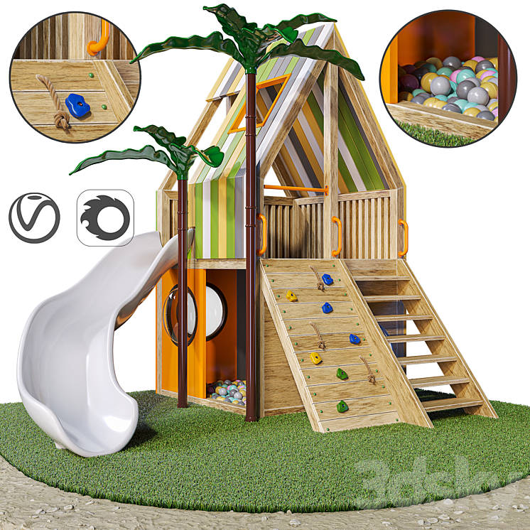 play house | House for nursery \/ playroom 3DS Max Model - thumbnail 1