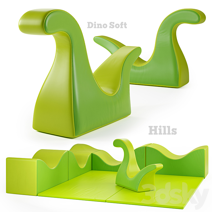 PLAY+ Sets of children's play poufs: Hills (Colline) Dino Soft Solids 3DS Max Model - thumbnail 2