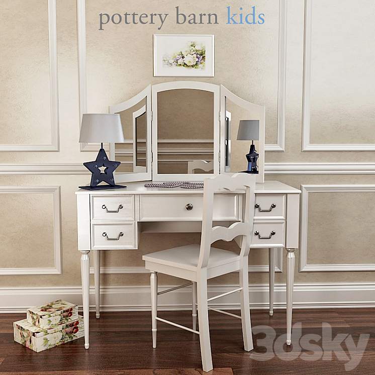 Pottery Barn Blythe Desk And Mirror Vanity Hutch 3DS Max - thumbnail 1