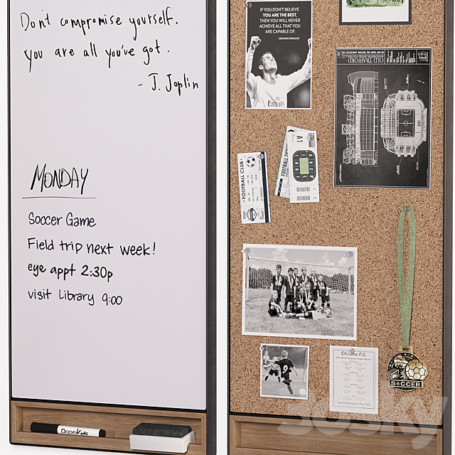 Pottery Barn Trenton Corkboard. Whiteboard & File Organizer for Teenagers and Kids 3DSMax File - thumbnail 4