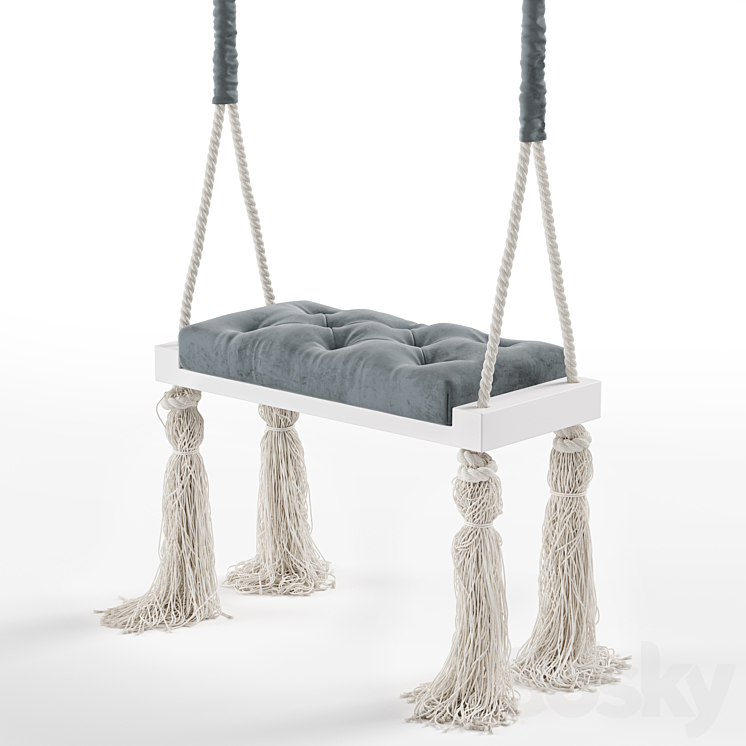 Quilted Wooden Indoor Swing rope hanging chair 3DS Max - thumbnail 1