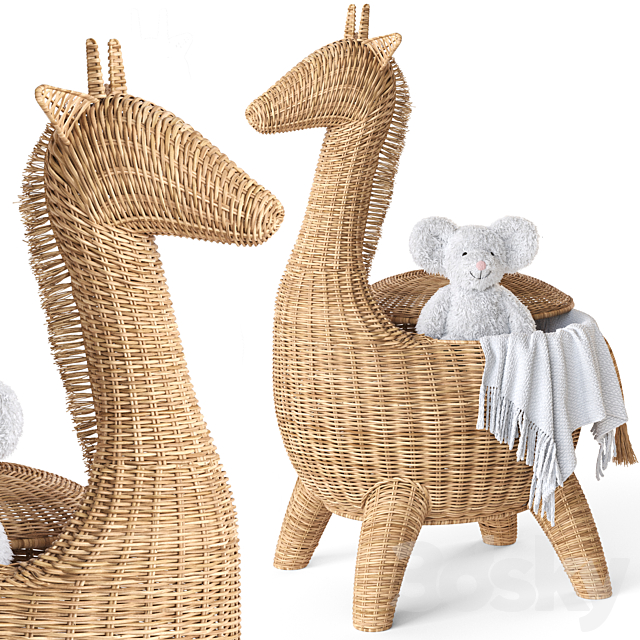 RATTAN ANIMAL BASKET GIRAFFE Restoration Hardware 3DS Max Model - thumbnail 5