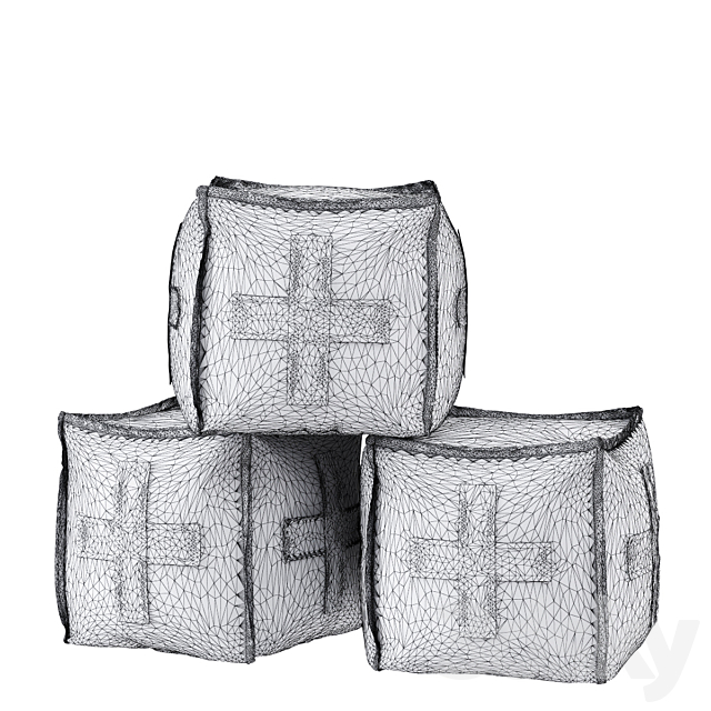 RH _ DISTRESSED CANVAS SQUARE POUF 3DS Max Model - thumbnail 2