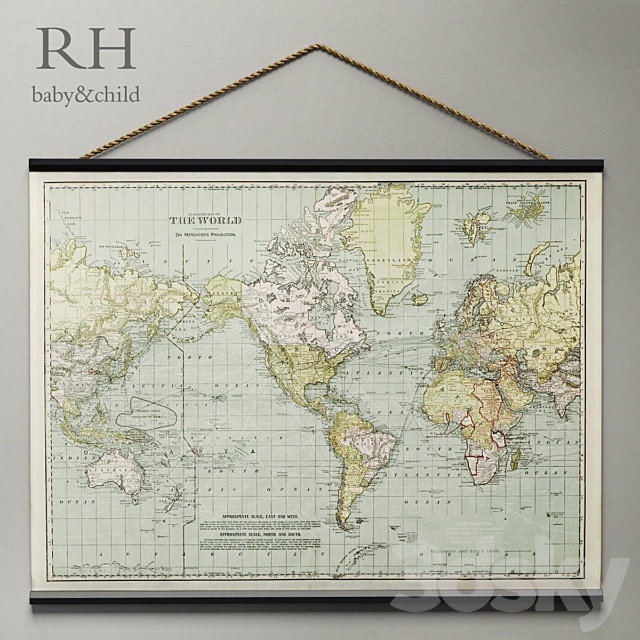 RH _ VINTAGE WORLD MAP TAPESTRY 3DSMax File - thumbnail 1