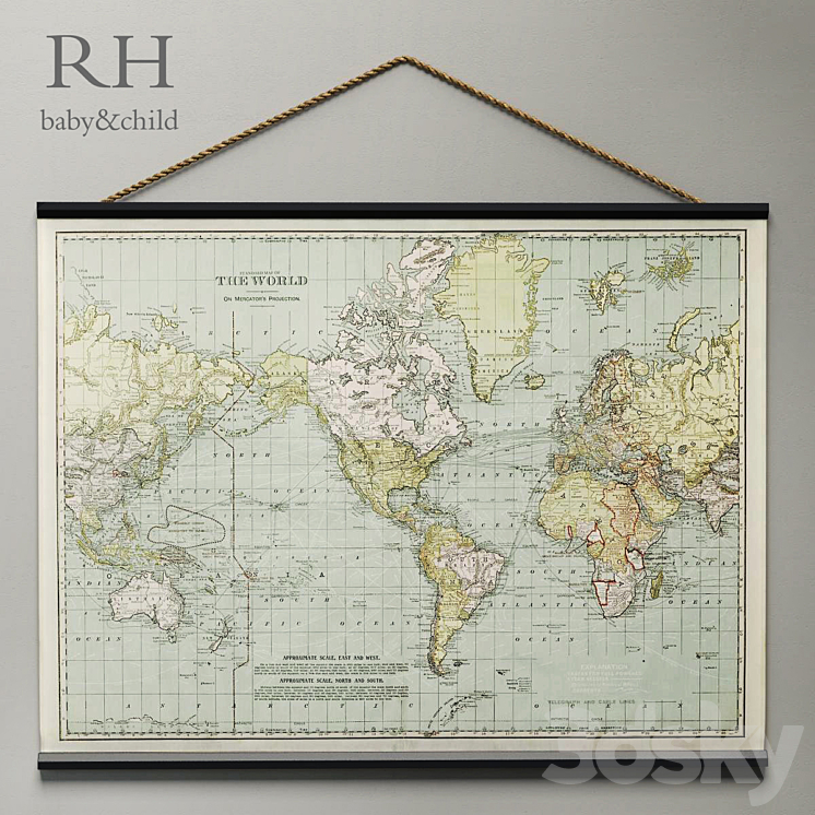 RH \/ VINTAGE WORLD MAP TAPESTRY 3DS Max - thumbnail 1