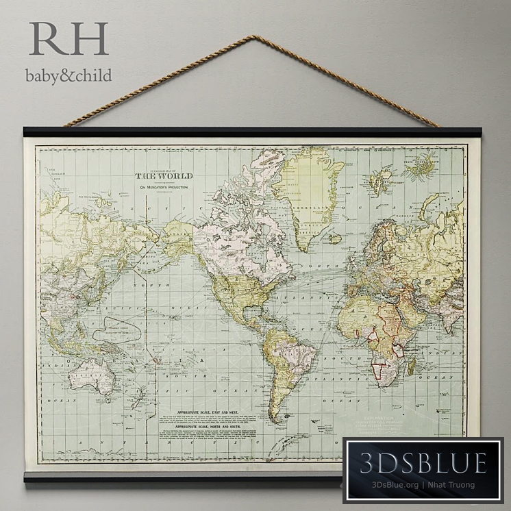 RH \/ VINTAGE WORLD MAP TAPESTRY 3DS Max - thumbnail 3