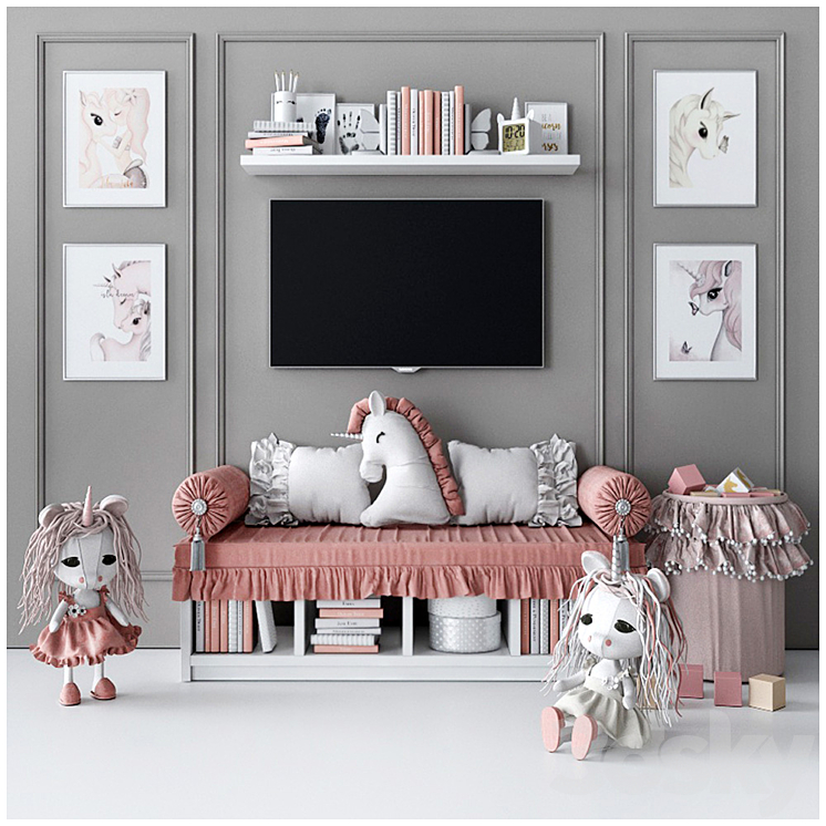 Set for decorating a children's room with unicorns 3DS Max - thumbnail 1