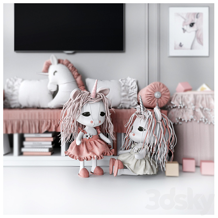 Set for decorating a children's room with unicorns 3DS Max - thumbnail 2