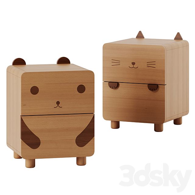 Solid Wood Nightstand For Kids by Apollo Box 3DSMax File - thumbnail 1