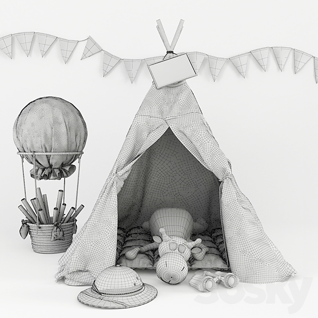 Wigwam for children with decor 3DS Max Model - thumbnail 3