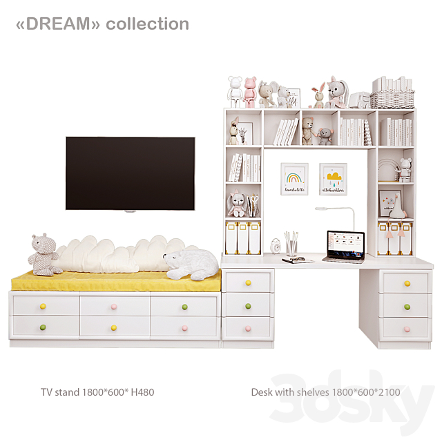 Arbuzov Studio Dream Collection Tv and Desk with Shelves 3ds Max - thumbnail 1