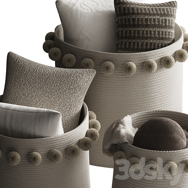 Basket with pompoms and pillows 3ds Max - thumbnail 2