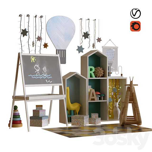 Children decor set 002 3ds Max - thumbnail 1