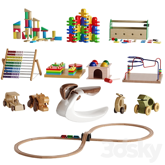 Children Room Set 3 Wooden Toys 3ds Max - thumbnail 1