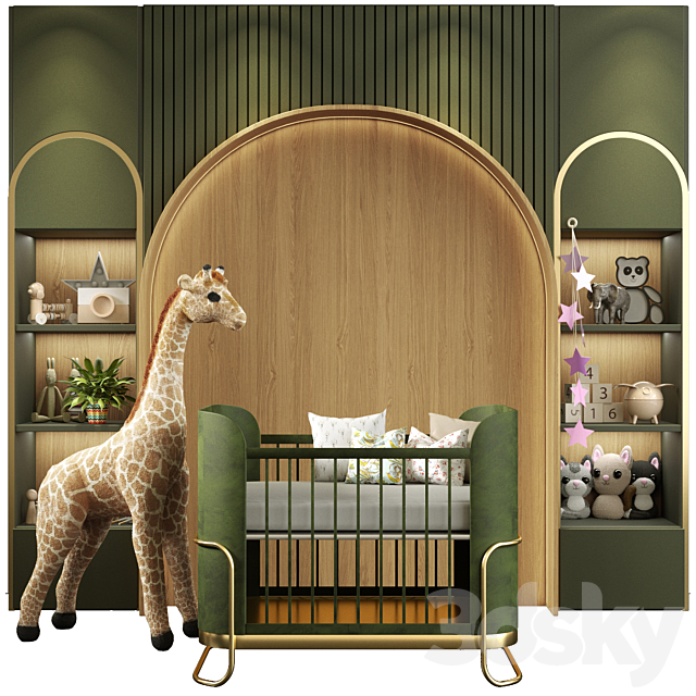 Children’s room with toys and a crib.  Children’s room 3ds Max - thumbnail 1