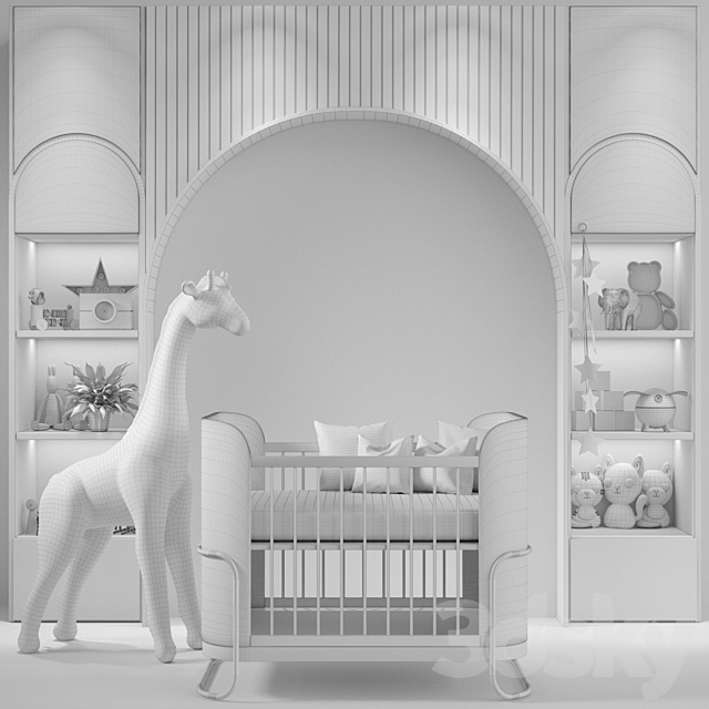 Children’s room with toys and a crib.  Children’s room 3ds Max - thumbnail 2