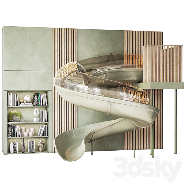 Children’s wall with slide and decor 3ds Max - thumbnail 1