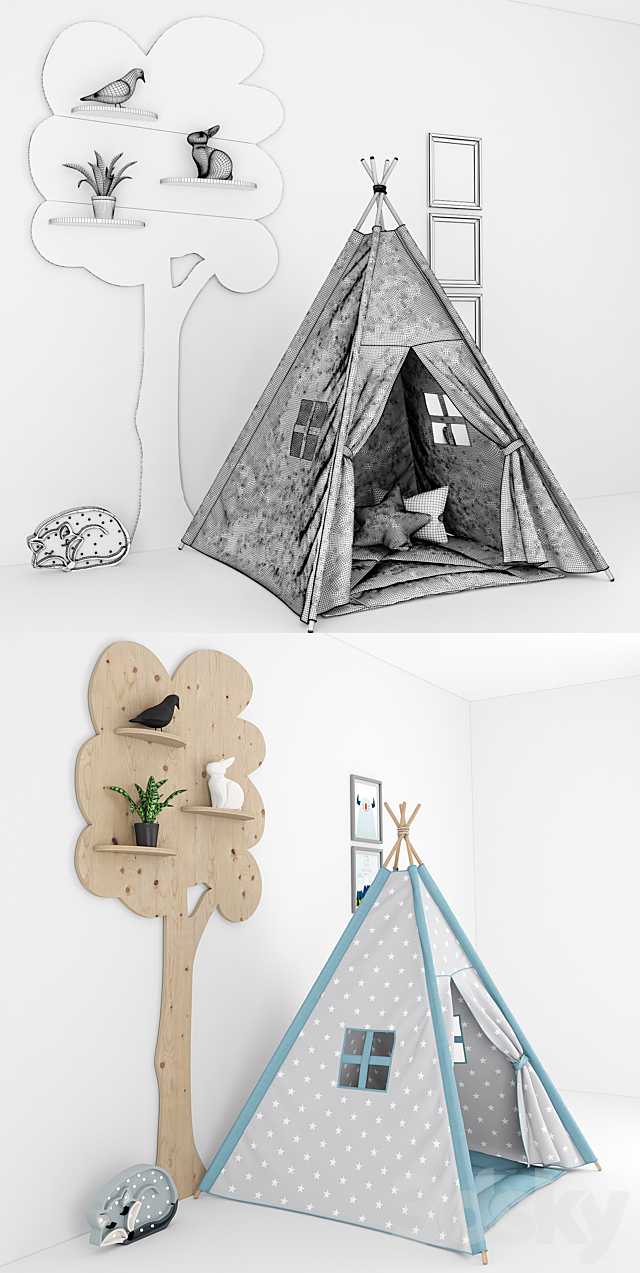 Decorative set for a nursery with a tent 3ds Max - thumbnail 3