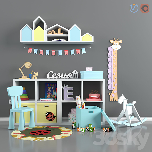 Furniture toys and decor for a children’s room 3ds Max - thumbnail 1