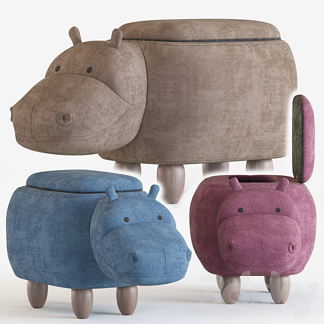 Hippo children’s storage stool 3ds Max - thumbnail 1