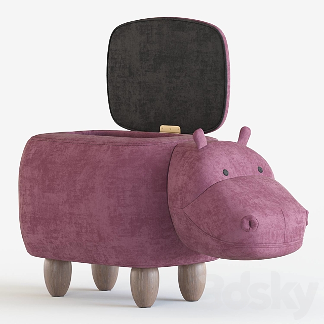 Hippo children’s storage stool 3ds Max - thumbnail 2