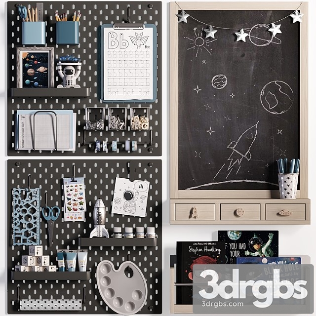 Ikea Skadis Pegboard with Chalkboard for Teenagers and Kids 03 3dsmax Download - thumbnail 1