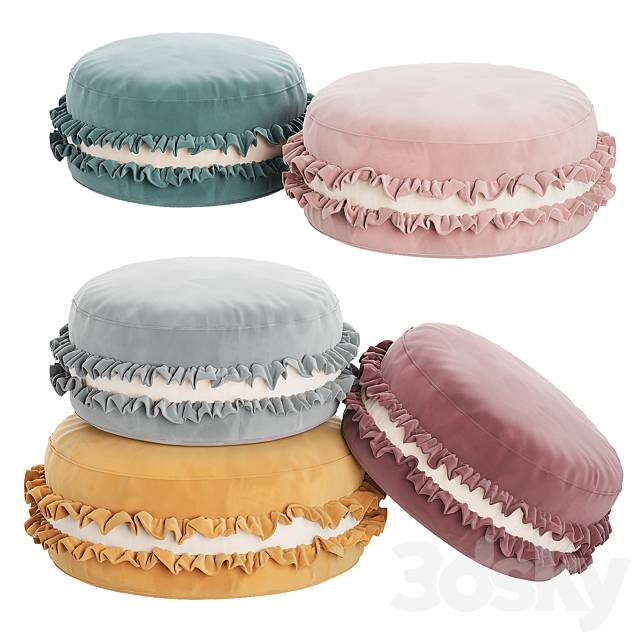 Macaron Pouf Velour Cookie pillow 3ds Max - thumbnail 1