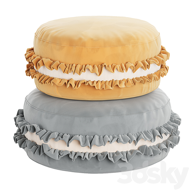 Macaron Pouf Velour Cookie pillow 3ds Max - thumbnail 2