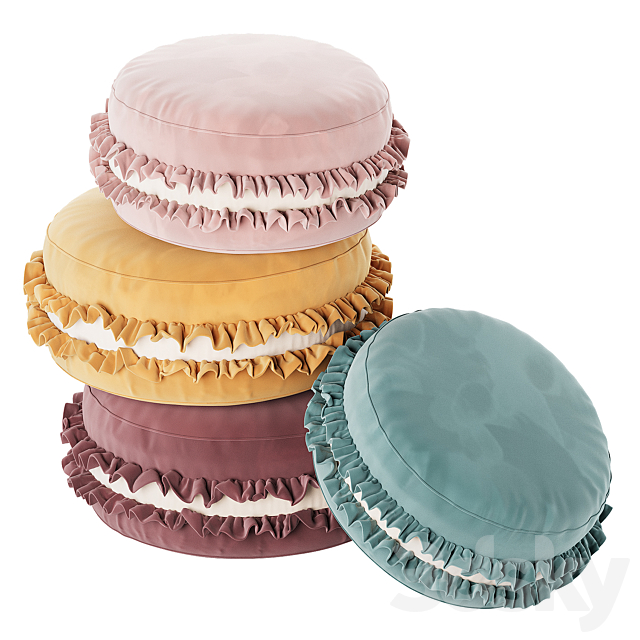 Macaron Pouf Velour Cookie pillow 3ds Max - thumbnail 3